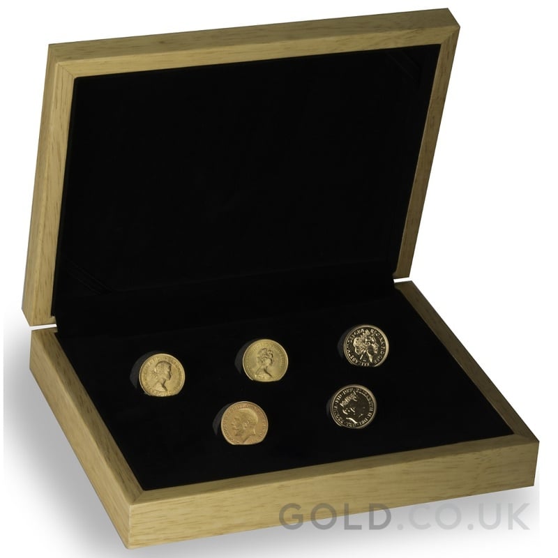 Large Oak Gift Box - 5 X Gold Sovereigns 