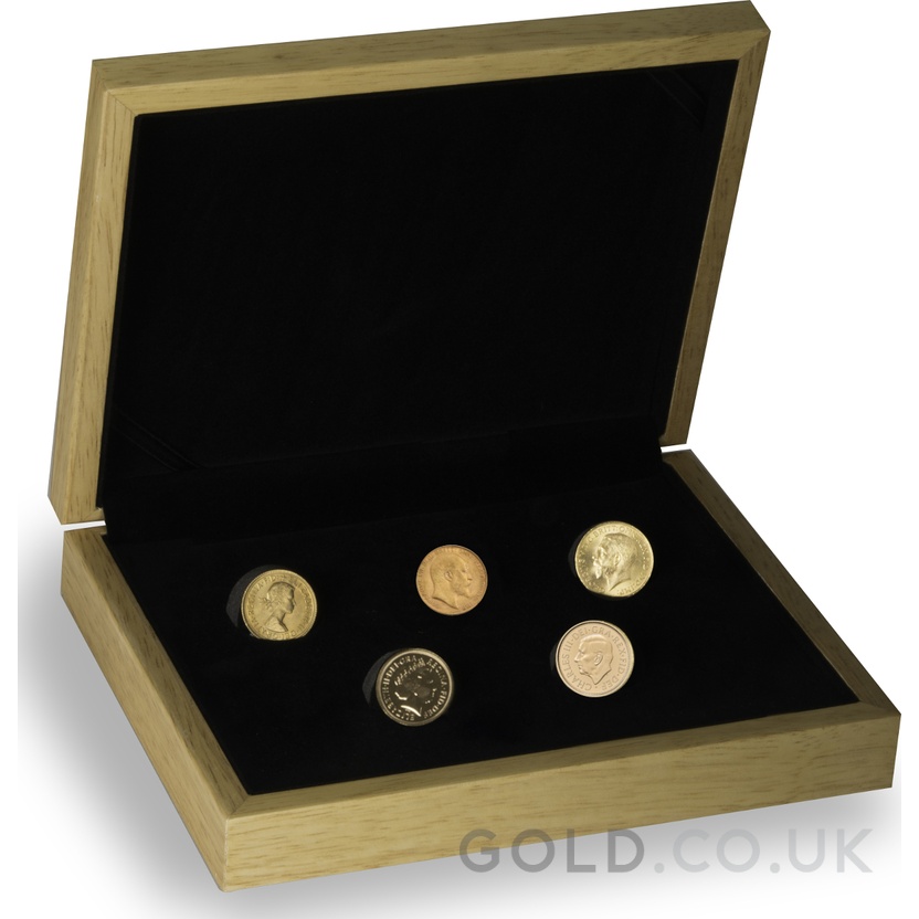 5 x Gold Sovereign Portrait Set Gift Boxed | GOLD.co.uk - From £2,758